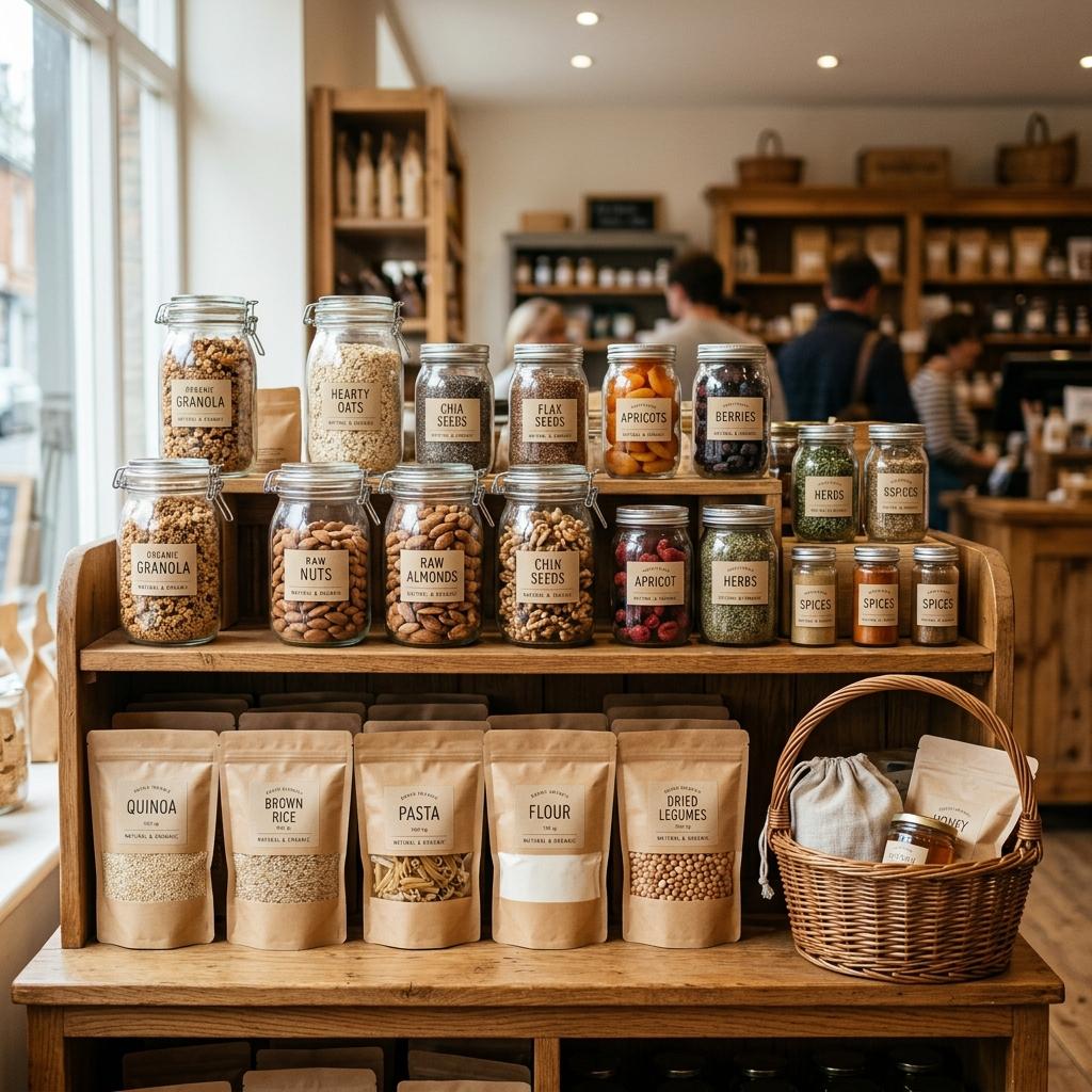 A home kitchen counter with jars of grains, pulses and spices
