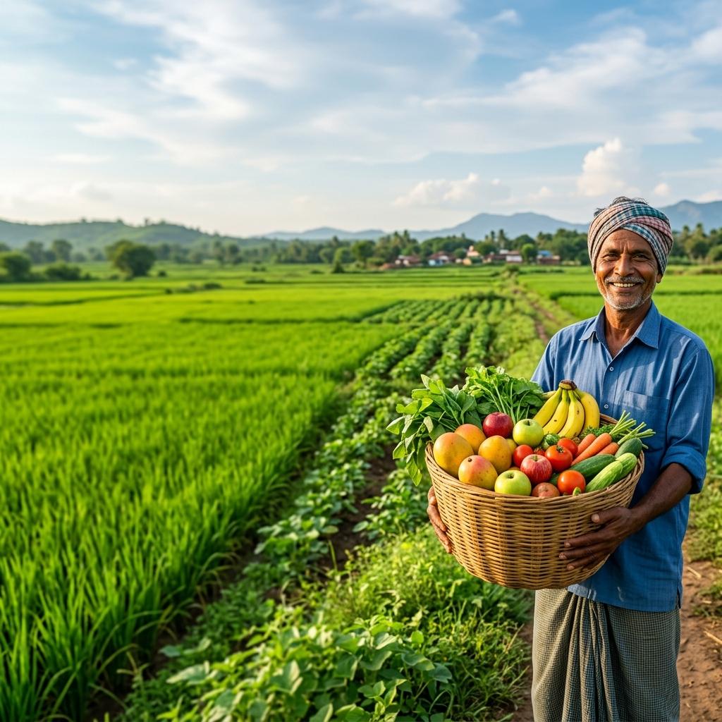 Farmer proudly working in the field